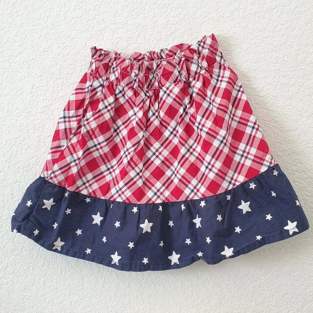 Gymboree Girls Red White Blue Plaid Stars Cotton Fit & Flare Skirt 4 Patriotic